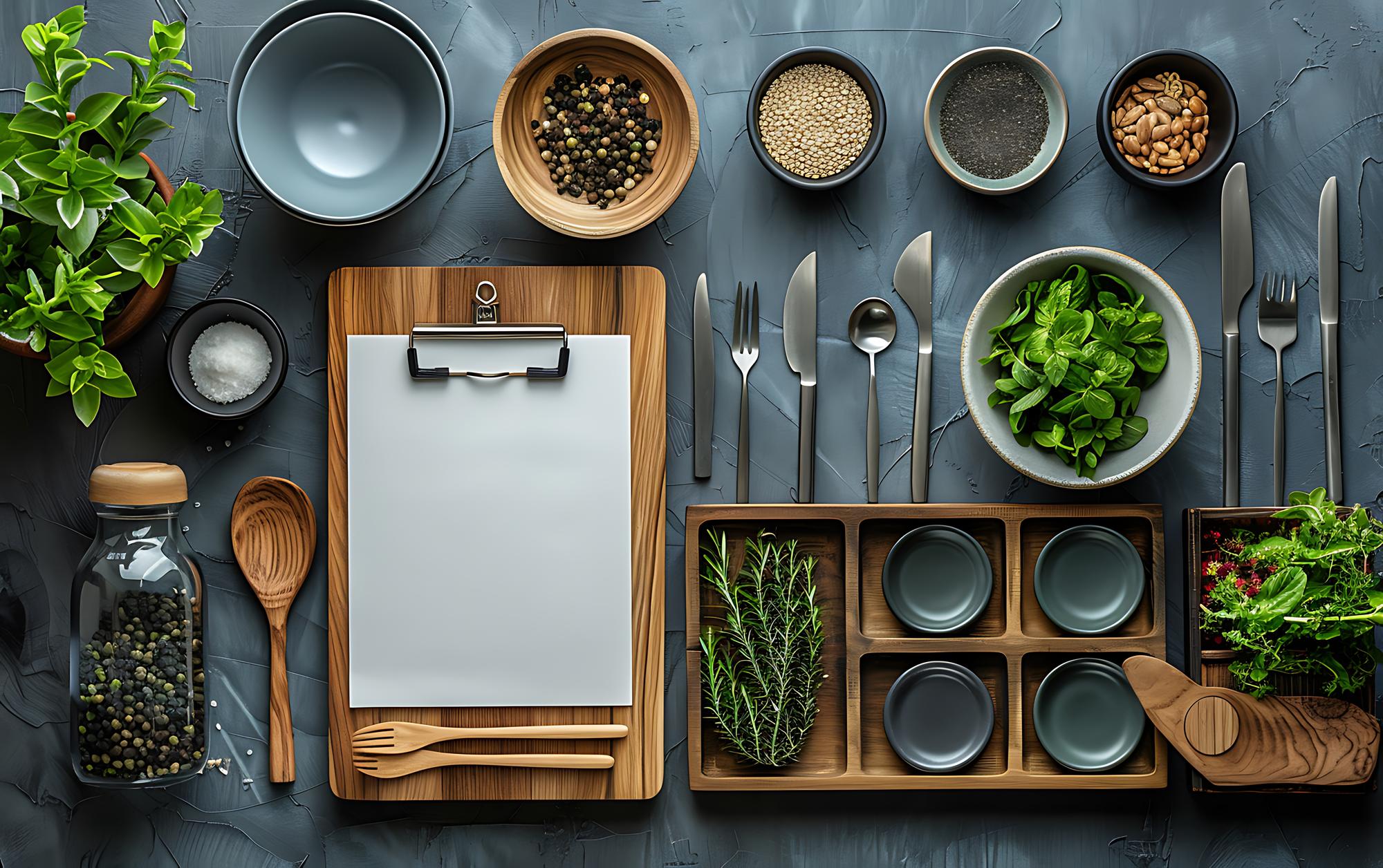 Materiały do pakietu kulinarnego i notatki planu